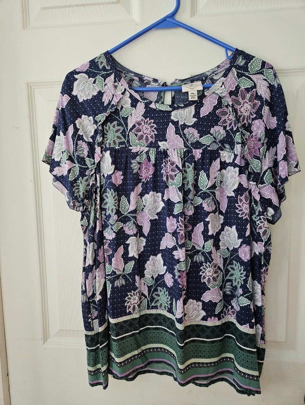 St. John's Bay Navy Floral Short-Sleeve Peasant Top